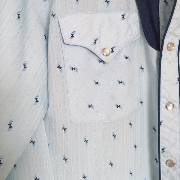 MWG Johnny West Western Shirt Small Blue Xtra Long Tails Pearl Snap Long Sleeve - Picture 6 of 8